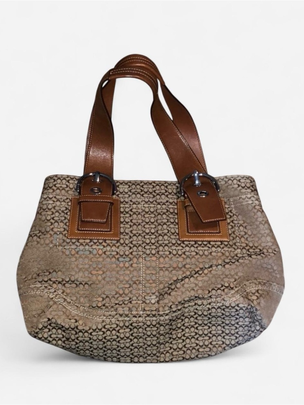 Coach Y2K SoHo Tan Signature Canvas Satchel with Brown Leather Trim - Picture 3 of 8